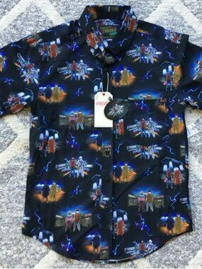 NWT RSVLTS Back to the Future Graphic Short Sleeve Button Shirt, Sz XS